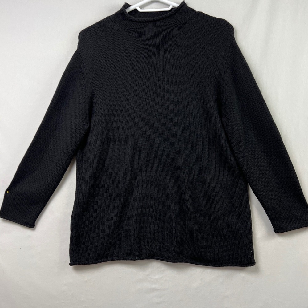 Real Clothes Wool Tunic Sweater Women XL Black Leather Elbow Patch Mock Neck